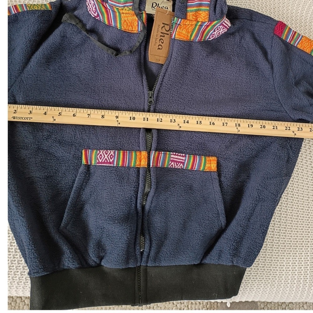 NWT Rhea Artisan Fleece Hoodie Jacket Navy Boho Trim Zip Up Women Unisex L NWT - Picture 8 of 10